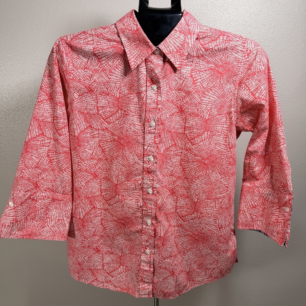 Orvis Paisley Print 3/4 Sleeve Button Down Shirt Wrinkle Resist Women's Size 8